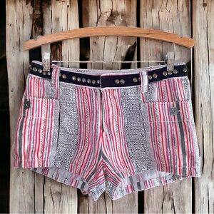 Free People Boho Chic Bohemian Studded Belt Line Striped Abstract Shorts 8